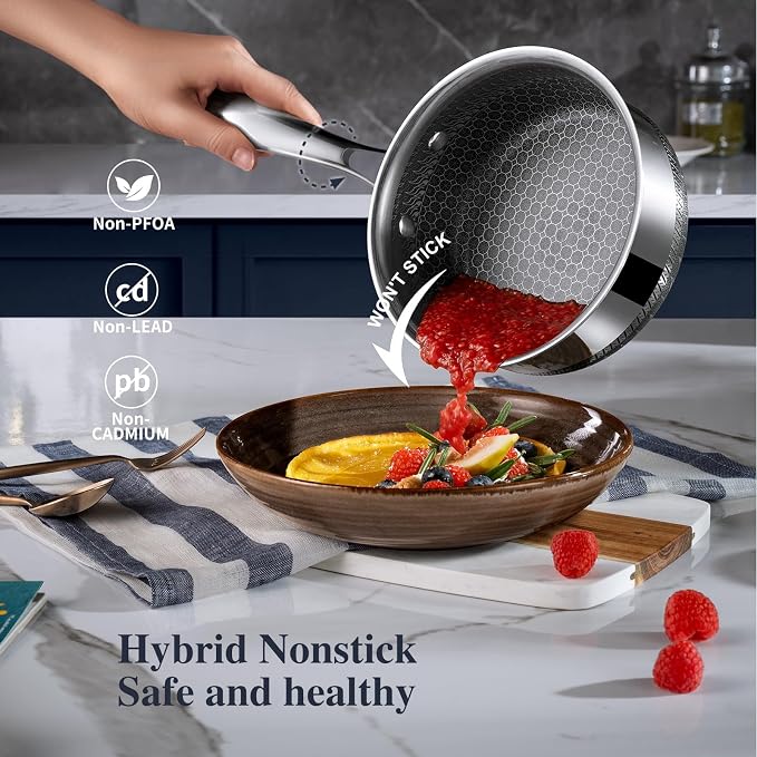 Hybrid Nonstick Pot Set,Stainless steel pot,1.5QT sauce pan,2 and 5 QT Stock Pot with Glass Lid,Dishwasher Safe,Oven Safe,Compatible for All Cooktops.