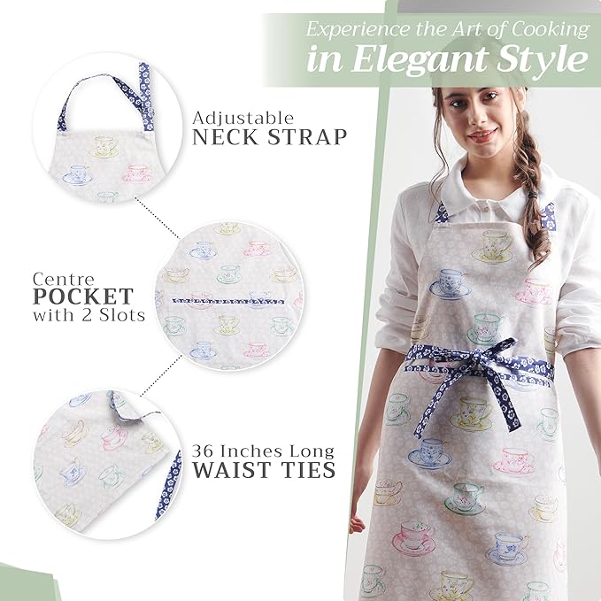 Maison d' Hermine 100% Cotton Apron for women with Pocket Kitchen Chef Apron for Men Cooking Spring Summer