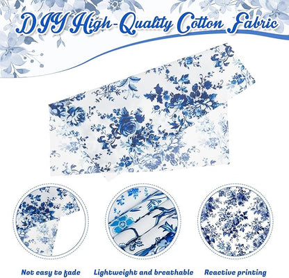 Tatuo 30 Pcs 10 x 10 Inches Blue and White Floral Cotton Fabric Quilting Bundle Squares Patchwork Floral Fabric Sewing Quilting Bundles Assorted Pattern Cloth for DIY Scrapbook Craft Making
