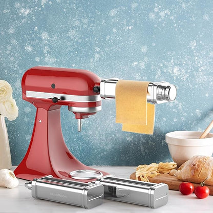Pasta Maker Attachment for KitchenAid Stand Mixers, Stainless Steel for Kitchen aid Pasta Attachment Includes Pasta Sheet Roller, Spaghetti & Fettuccine, Dough Scraper Pasta Attachment by InnoMoon