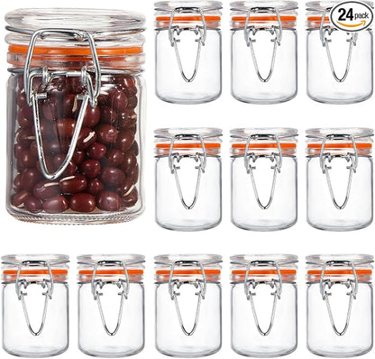 Norme 24 Pcs Glass Spice Jars with Airtight Lid, Leakproof Clamp Containers for Home Kitchen Herb Tea Seasoning Sugar Storage Containers(1.7 oz)
