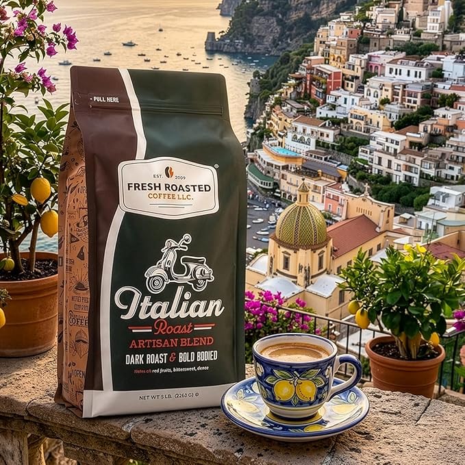 Fresh Roasted Coffee, Italian Roast Whole Bean Coffee, Dark Roast, Kosher, 5 lb (80 oz)
