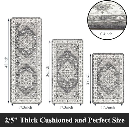 Cushioned Kitchen Rug Sets 3 Piece Anti Fatigue Kitchen Mats for Floor Non Slip Waterproof Kitchen Rugs and Mats Comfort Standing Mat Runner for Home Office,Sink,Laundry