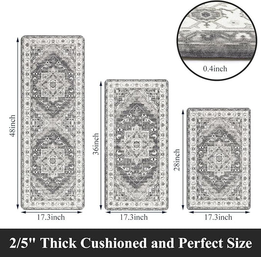 Cushioned Kitchen Rug Sets 3 Piece Anti Fatigue Kitchen Mats for Floor Non Slip Waterproof Kitchen Rugs and Mats Comfort Standing Mat Runner for Home Office,Sink,Laundry