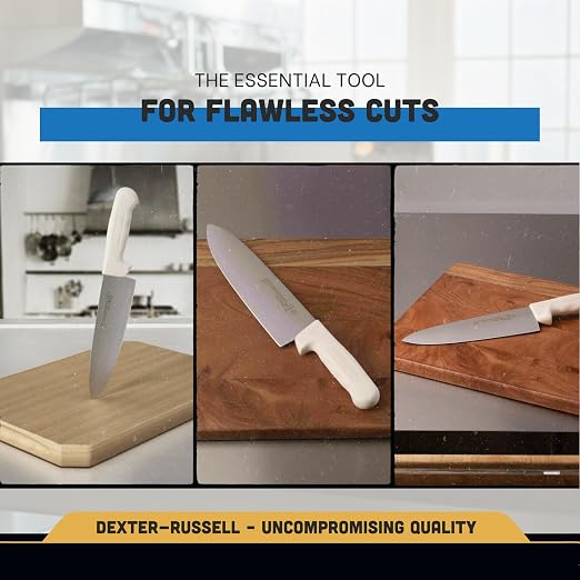Dexter-Russell 8" Chef's Knife – S145-10PCP | SANI-SAFE Series | High-Carbon Stainless Steel Blade, NSF Certified, Slip-Resistant White Handle, Made in USA