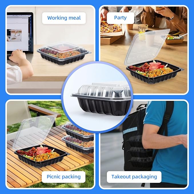 YANGRUI 45-Pack 38 oz 9.5" Commercial Container, Shrink-Wrapped No Pre-Wash | Single Compartment, Heavy-Duty Anti-Fog Lid, Leakproof Microwave Safe BPA-Free PP, for Buffet, Banquet & Hot Holding