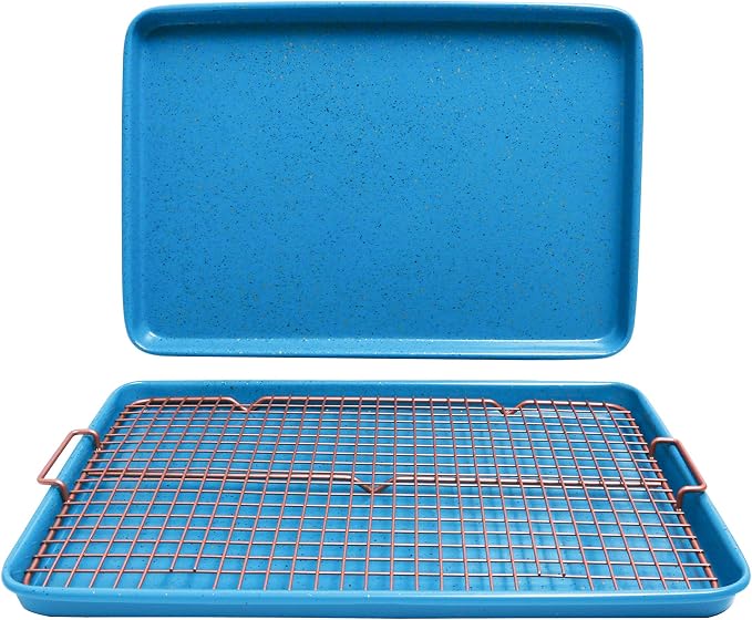 CasaWare 3pc Ultimate Commercial Weight 15 x 10 x 1-inch Cookie Sheet/Cooling Grid Set (Blue Granite)