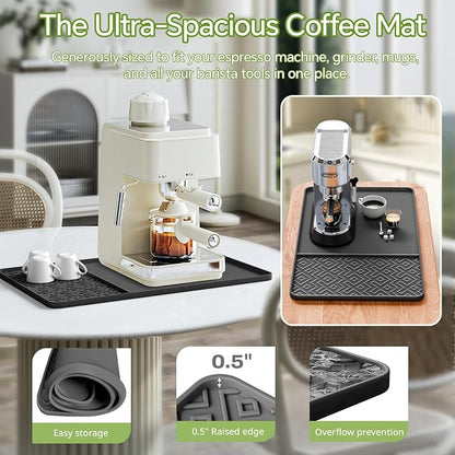 Silicone Coffee Mat with Raised Edges 19" x 12" – Waterproof Countertop Mat, Coffee Maker Pad, Espresso Machine Mat, Heat Resistant Dish Drying Mat