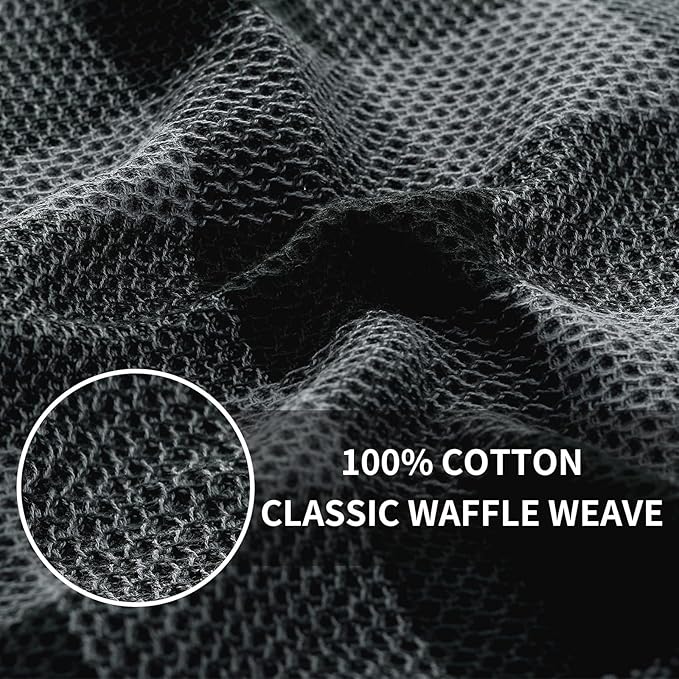 Homaxy 100% Cotton Waffle Weave Check Plaid Dish Cloths, 12 x 12 Inches, Super Soft and Absorbent Dish Towels Quick Drying Dish Rags, 12-Pack, Black & Grey