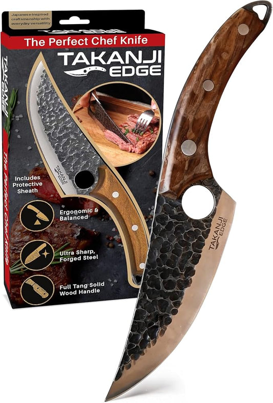 Spark Innovators Takanji Edge Knife – Ultra Sharp Japanese Style Chef's Knife, Forged Steel, All-Purpose Cooking Tool for Meat, Fish & Vegetables – Ergonomic Non-Slip Grip – Great Gift Idea for Chefs