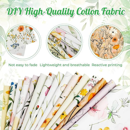 Tatuo 30 Pieces 10 x 10 Inches Summer Wildflower Cotton Fabric Bundle Squares Patchwork Floral Fabric Sewing Quilting Bundles Assorted Pattern Cloth for DIY Scrapbook Craft Making