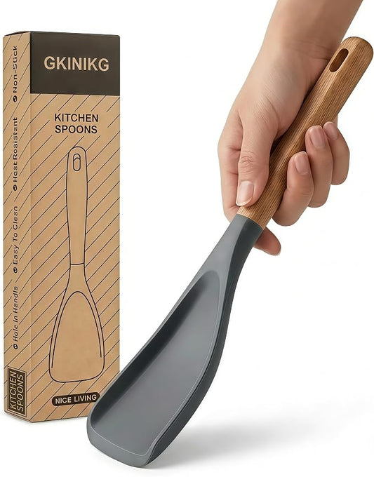 Silicone Spoon Spatula for Cooking, Flexible Spoon for Stirring, Scooping and Scraping, Safe for Nonstick Cookware,Grey