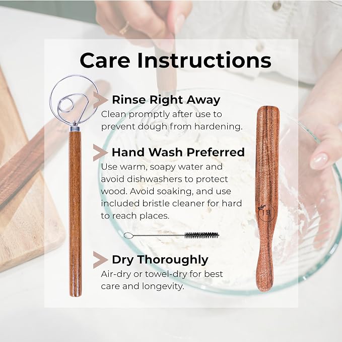 Dutch Dough Whisk & Teak Spurtle Set; Premium Stainless Steel Sourdough Whisk, Wooden Starter Jar Spatula; Sourdough Bread Baking Supplies for Home Bakers; BPA-Free, Bread Making Tools
