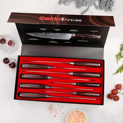 Seido Knives Master Chef Knife Set, 8-Piece Kitchen Knife Set, High-Carbon Stainless Steel Handmade Culinary Knives, Professional Chef Knives, Kitchen Knife
