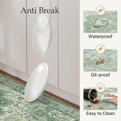 GENIMO Kitchen Mats for Floor, Washable Anti Fatigue Mat for Cushioned, 17.3"x59", Waterproof Kitchen Rugs, Non Slip Foam Comfort Standing Mat Rug for Home, Runner, Sink, Laundry, Light Green