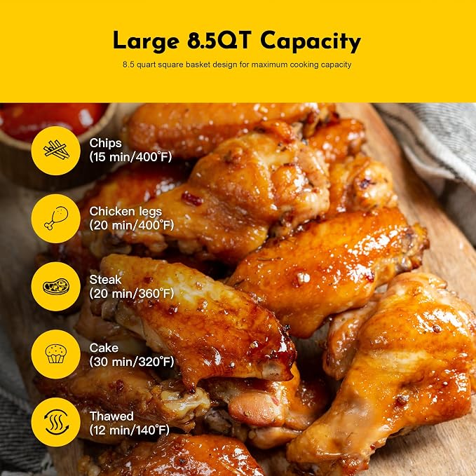 8.5QT Large Air Fryer, Stainless Steel Air Fryers with Gift Box | XL FAMILY SIZE: 8.5QT capacity for batch cooking; durable stainless steel design with PFAS-free coating for healthy meals.