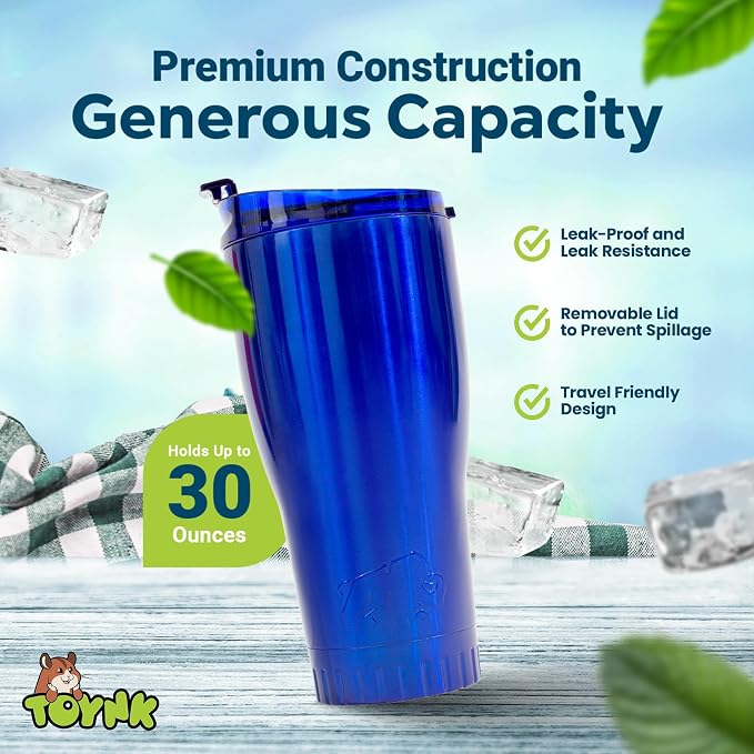 Silver Buffalo Double Walled Vacuum Insulated Stainless Steel Tumbler With Flip Top Lid Keeps Hot and Cold, Travel Coffee Mug Leakproof Lid, 30 Ounces, Royal Blue