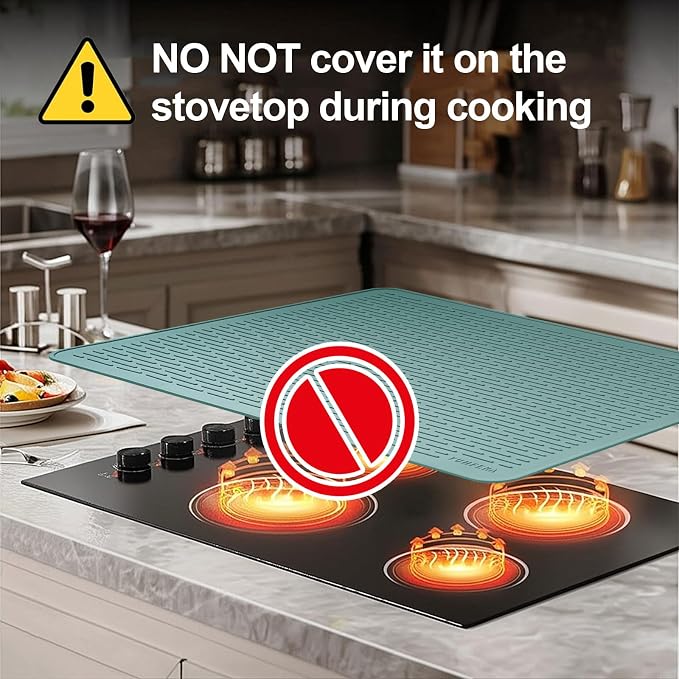 YUHFERA Stove Top Cover for Electric Stove - Silicone Stove Mat for Glass Top, Glass Cooktop Protector, XL Dish Drying Mats for Kitchen,Oven Covers for Electric Stove (Aqua,30 x 21)