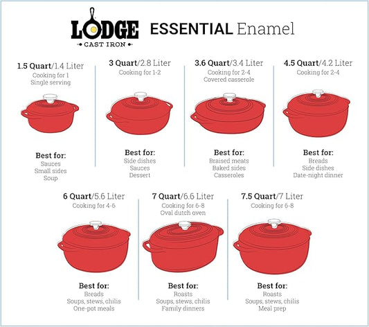 Lodge Essential Enamel Cast Iron Dutch Oven with Lid 7.5 Quart - Oven-Safe Enamel Cookware up to 500° F - Heat-Retaining Braising & Roasting Pot - Non-Toxic Cookware - Apricot