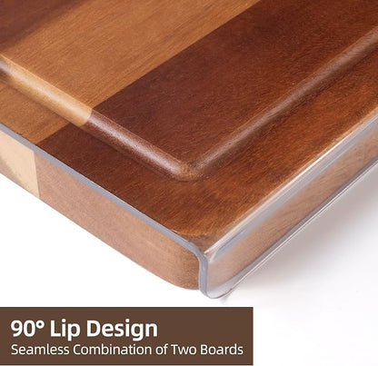 Cutting Board Set of 2 – Acacia Wood & Acrylic Cutting Board with Counter Lip for Kitchen, Wooden Chopping Board with Juice Grooves for Vegetables, Fruits, Meat