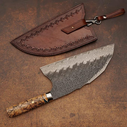 VG10 Damascus steel Kitchen Chinese Cleaver,8.5in Professional Handmade Chopping Chopper Knives with Burl Stabilized Wood Handle for Meat and Vegetable in Home&Restaurant