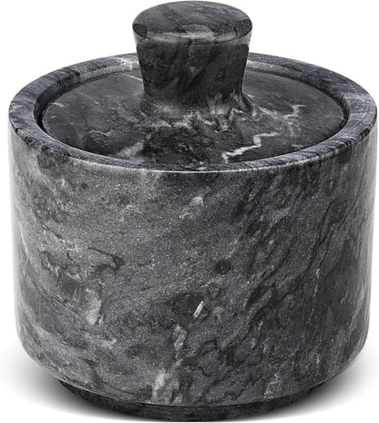 Flexzion Marble Salt Cellar with Lid, Multi-Purpose Marble Container for Salt, Pepper, Paprika and Powdered Herbs, Salt Containers for Countertop, Box for Jewelry, Watches & Accessories (Black)