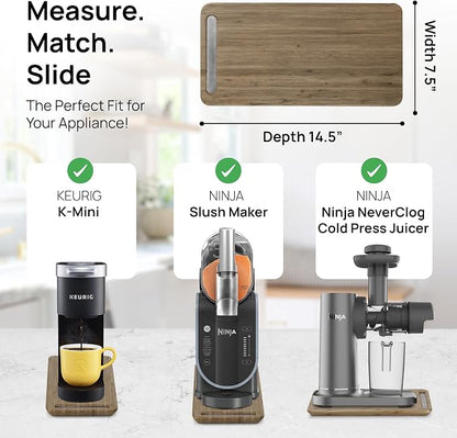 Ibyx Elegant Appliance Slider - Sliding Tray for Coffee Maker & Heavy Kitchen Appliances, Easy Slide, Made of Premium Bamboo, Space-Saving Kitchen Organizer, 40 lb Capacity, Brown - 7.5 x 14.5 Inch