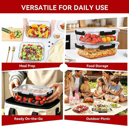 GEHE 2 Pack 78oz Large Glass Storage Containers with Lids, Meal Prep Container, Glass Food Storage Containers for Roasting, Serving, Leakproof, Microwave, Freezer and Dishwasher Safe, BPA Free