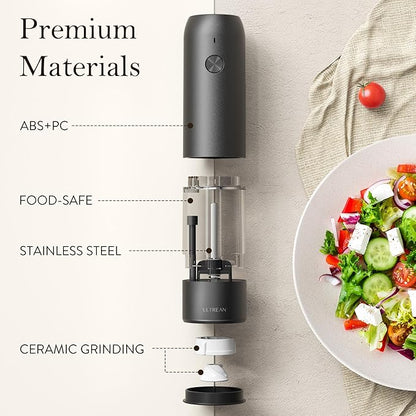Ultrean Salt and Pepper Grinder Set, Rechargeable Salt and Pepper Shakers, 6 Adjustable Coarseness, LED Light, Kitchen Gadget & Housewarming Gift, Cooking Gifts for Men, Stainless Steel