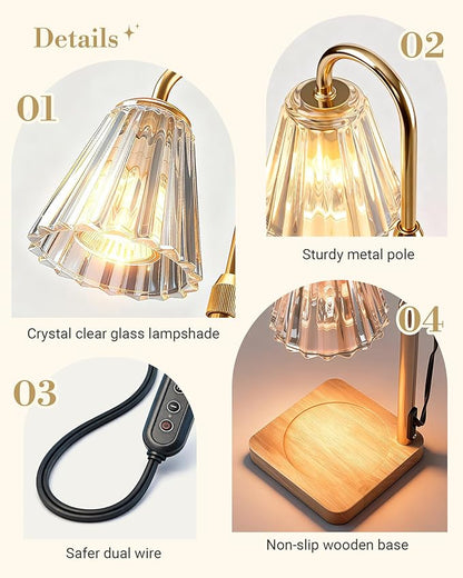 Marycele Candle Warmer Lamp with Timer & Dimmer - Mothers Day Gifts for Women Mom Her, Aesthetic Office Home Decor, Adjustable Height Wax Melter for Candle Jar & 3-Wick Candles (2 Bulbs Included)