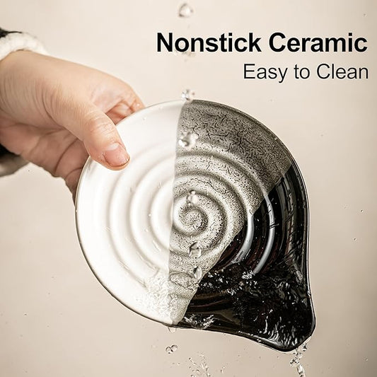 Large Ceramic Spoon Rest for Stove Top & Kitchen Counter, Heat-Resistant Spoon Holder for Cooking Utensils, Spatula & Ladles, Nonstick, Dishwasher Safe, Cute Design, Gradient Black