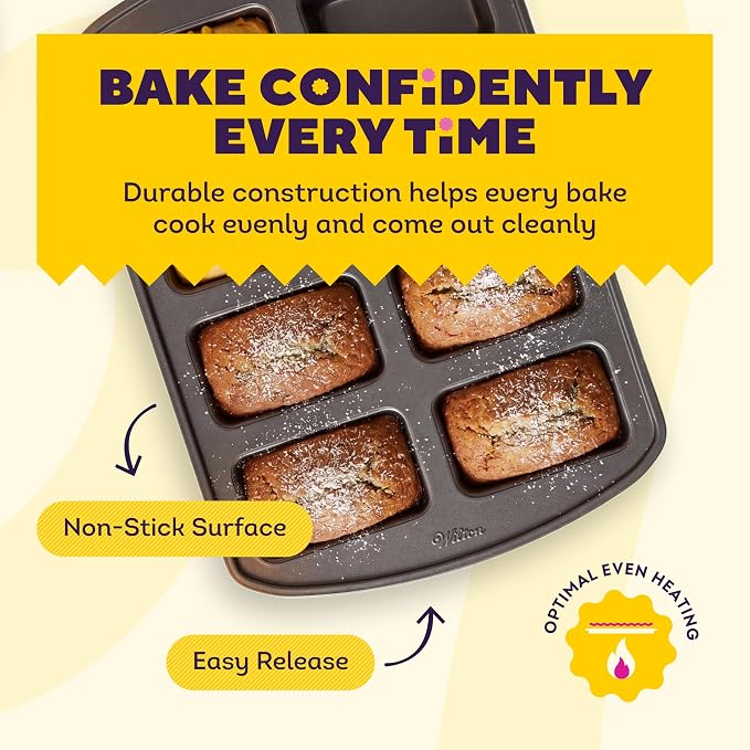 Wilton Gold Non-Stick Bakeware Mini Loaf - Baking Pan for Mini Banana Breads, Cakes & More - Made Without PFAS - Offers Even Heat Distribution & Hassle-Free Cleaning - 15 x 10 x 1.6 Inch, 8 Cavity