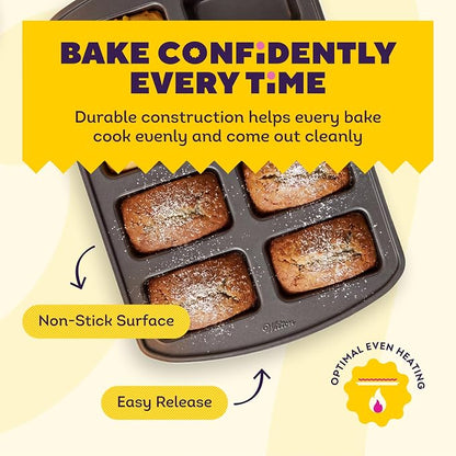 Wilton Gold Non-Stick Bakeware Mini Loaf - Baking Pan for Mini Banana Breads, Cakes & More - Made Without PFAS - Offers Even Heat Distribution & Hassle-Free Cleaning - 15 x 10 x 1.6 Inch, 8 Cavity