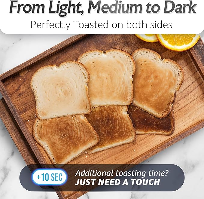 Elite Gourmet ECT5924D SmartToast Digital Long Slot 4 Slice Toaster, 1370W Even Heat, Extra Wide 1.5" Slots for Bagels & Texas Toast, Touch Screen, 6 Shades, 6 Bread Types, Defrost, Reheat, Steel
