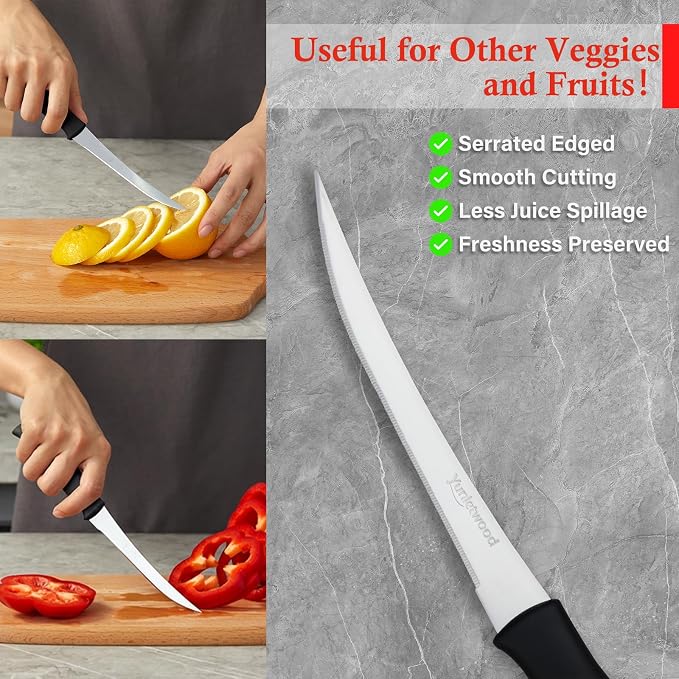 Tomato Knife 3rd Gen 2-Pack, Serrated Stainless Steel Blade, Ergonomic Handle, Precise Cuts for Tomatoes/Fruits/Veggies (Black)