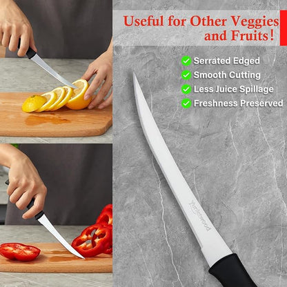 Tomato Knife 3rd Gen 2-Pack, Serrated Stainless Steel Blade, Ergonomic Handle, Precise Cuts for Tomatoes/Fruits/Veggies (Black)