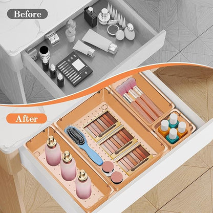 SpaceHacks 25 PCS Plastic Drawer Organizer Set, 4-Size Versatile Organizer Trays & storage Bins for Makeup, Jewelry, and Gadgets in Bathroom, Bedroom and Office,Orange
