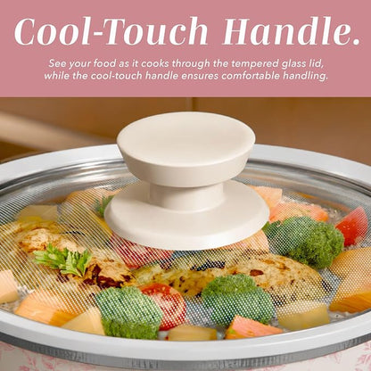 COOK WITH COLOR 2QT Mini Electric Round Slow Cooker - Adjustable Settings, Removable Stoneware Pot, Tempered Glass Lid, Dishwasher Safe, Cool-Touch Side Handles, Floral Pink