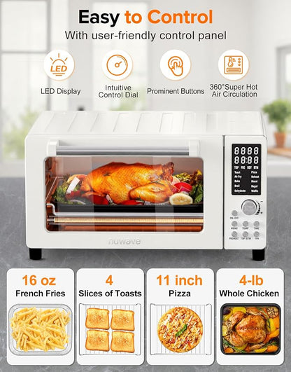 Nuwave Bravo Pro Smart Air Fryer Toaster Oven Combo, Airfryer Convection Oven Countertop, 10-in-1 Functions with Quicker & Even Crisp Technology, 1800W, 50-450°F, PFAS-Free, 21QT, Vanilla Cream