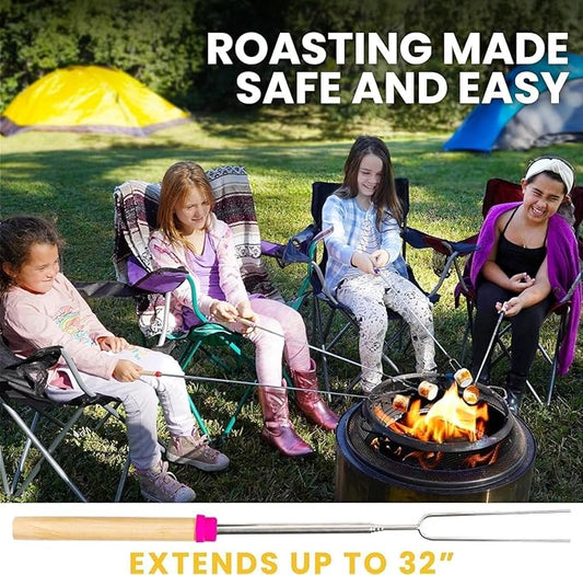 Zulay Kitchen Sturdy Marshmallow Sticks for Fire Pit Extra Long - Smores Sticks Smores Kit - Marshmallow Roasting Skewers - Hot Dog Fork Bonfire Glamping Camping Accessory 32" 8 Pack Bundle