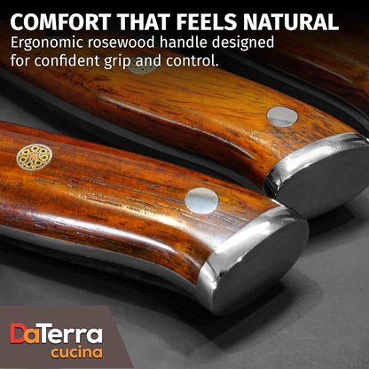 DaTerra Cucina - 7 Inch Santoku Knife – German Steel Professional Kitchen Knife with Ergonomic Rosewood Handle, Sharp, Durable, Rust Proof, Easy to Clean | Ideal for Chopping, Slicing & Dicing