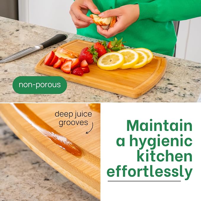 Small Bamboo Cutting Board – 12 Inch Wood Cutting Boards for Kitchen with Glue-Free Surface™ & Juice Groove – Non-Toxic, FSC-Certified, Durable Wooden Chopping Board