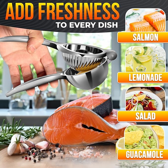 Stainless Steel Lemon Squeezer for Max Juice in Seconds – 8.3"x2.6" Lime Squeezer | Heavy-Duty, Ergonomic Handheld, Juicer for Citrus Juice Extraction for Holiday & Festive Drinks, Great Kitchen Gifts