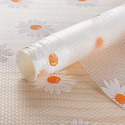 INNOLITES Shelf Liners for Kitchen Cabinets – Drawer Liner Waterproof & Oil-Proof, Non-Adhesive EVA with Floral Pattern – Durable Washable, Easy to Clean (Clean Daisy, 17.5" x 78.7")