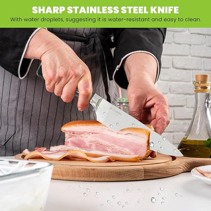 8-Inch Professional Chef Knife – Ultra Sharp High Carbon German Steel Kitchen Knife, Full Tang Forged, Ergonomic Pakkawood Handle, Finger Guard, Razor Edge for Slicing, Dicing & Mincing