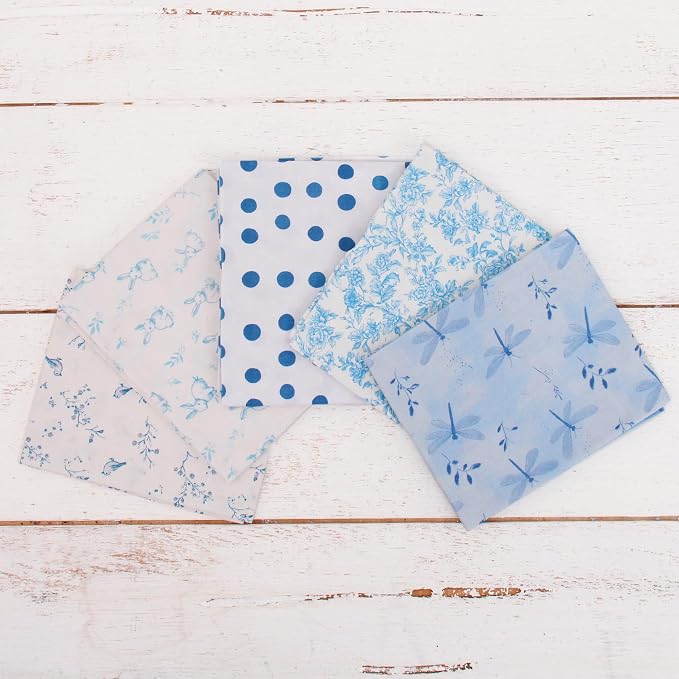 Threadart Exclusive 5 Fat Quarter Bundles - White and Blue Vintage Prints 100% Cotton Fabric - Premium 100% Cotton Quilting Fabric - No Duplicates - Full Size Fat Quarters 18"x21" - White and Blue