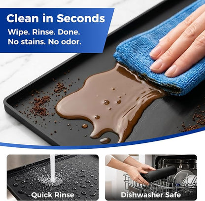 Golener Silicone Coffee Mat - 24" x 16" Coffee Bar Mat for Countertop with Raised Edges, Kitchen Station Pad, Accessories Fit Under Coffee Machine, Waterproof Dish Drying Mat, Heat Resistant, Black