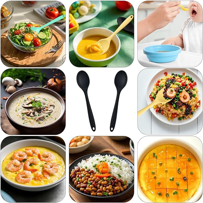 2 Pcs Mini Silicone Spoons,8 Inch Heat Resistant Mixing Spoons for Drinking Soup,Dipping Sauce Baking Stirring Mixing Tools.This is a Mini Size,Notice Dear Buyers Please Mind the Size when Purchasing