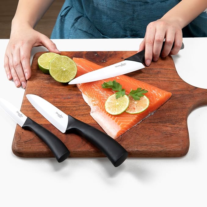 Shenzhen Knives White Ceramic Knife Set - 3-Piece Kitchen Knives Bundle: 6" Chef's, 5" Slicing, and 4" Paring Knife. Lightweight Kitchen Cutlery for Precision Slicing and Cooking