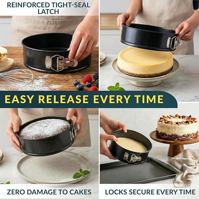 Springform Pan Set of 3 - 4,7,9" Carbon Steel With Removable Bottom – Leakproof Design, Nonstick Coating Cheesecake Pan – Durable Cake Mold With Secure Latch, Even Heat Cheese Cake Pans For Baking